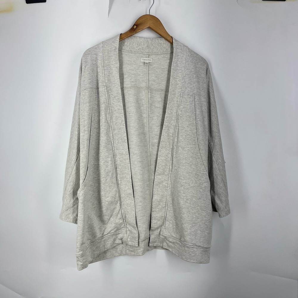 Garnet Hill Womens Gray Cotton Tencel Open Front Cardigan Pockets Medium ST22